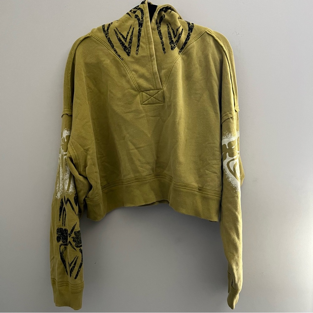 Free People We The Free Love Again Hoodie Cropped Top in Avocado Oil - Picture 5 of 10